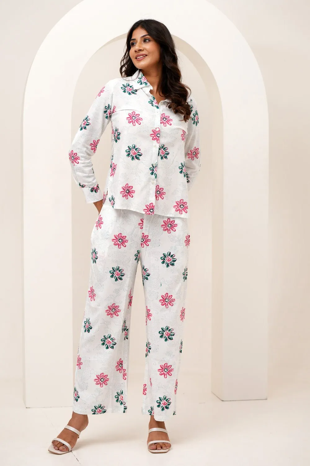 Floral Bloom Duo Hand Block Printed Modal Silk Co-Ord Set
