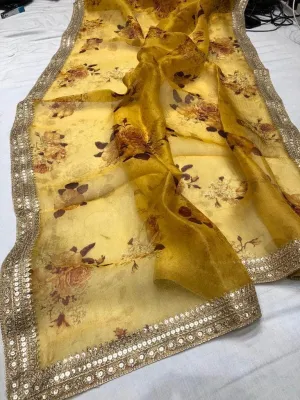 Floral printed Anushka Sharma Georgette Saree with embellished  Sequins Lace Border