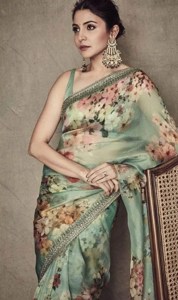 Floral printed Anushka Sharma Georgette Saree with embellished  Sequins Lace Border