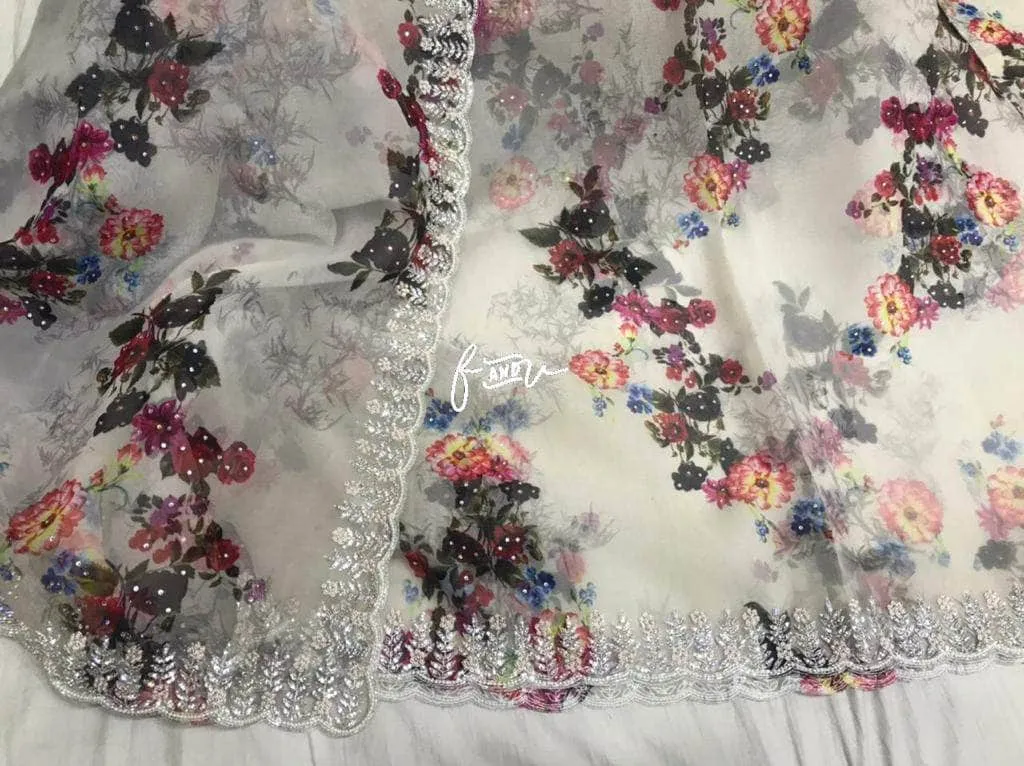 Floral printed Georgette Saree with Sequins Lace Border