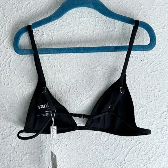 Frankie’s Bikini Chase Ribbed Triangle Bikini Top Black NWT Small