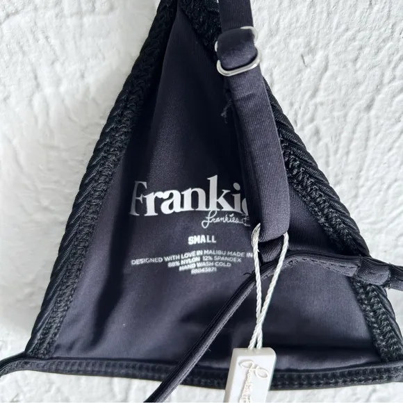 Frankie’s Bikini Chase Ribbed Triangle Bikini Top Black NWT Small