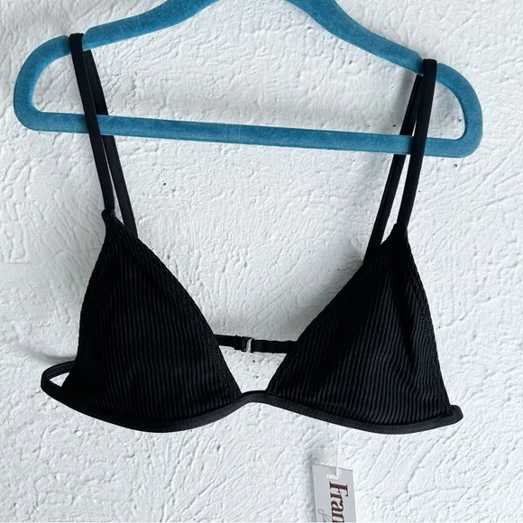 Frankie’s Bikini Chase Ribbed Triangle Bikini Top Black NWT Small