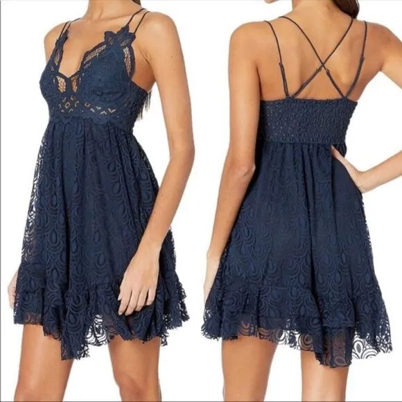 Free People Sleeveless Adella Burnout Slip Dress Blue Small NWT