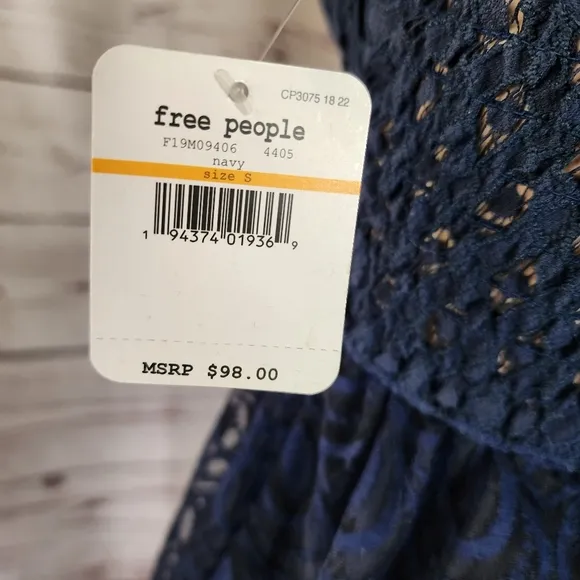 Free People Sleeveless Adella Burnout Slip Dress Blue Small NWT