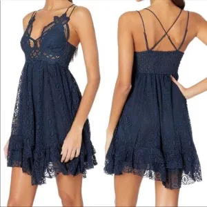 Free People Sleeveless Adella Burnout Slip Dress Blue Small NWT