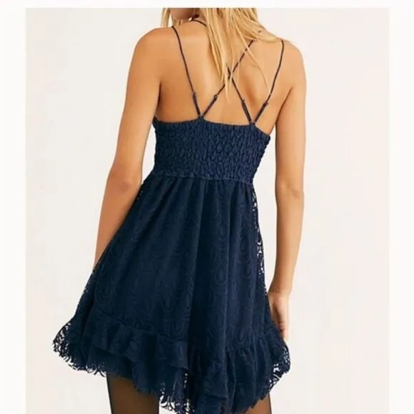 Free People Sleeveless Adella Burnout Slip Dress Blue Small NWT