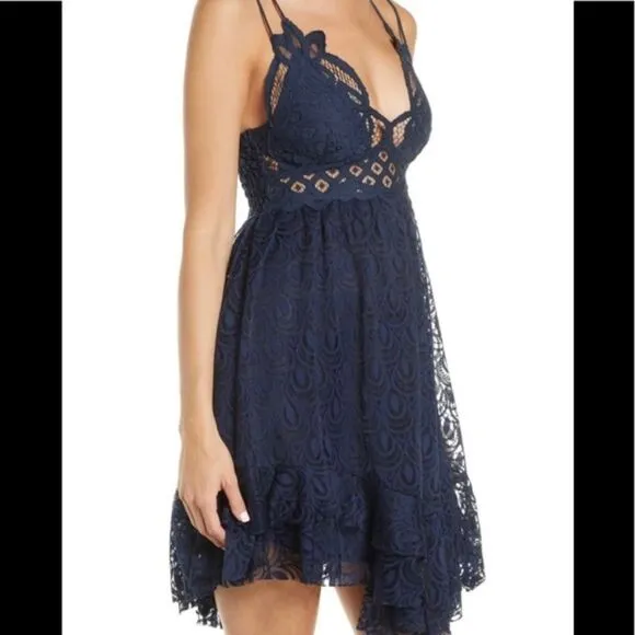 Free People Sleeveless Adella Burnout Slip Dress Blue Small NWT