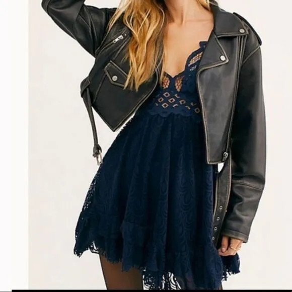 Free People Sleeveless Adella Burnout Slip Dress Blue Small NWT