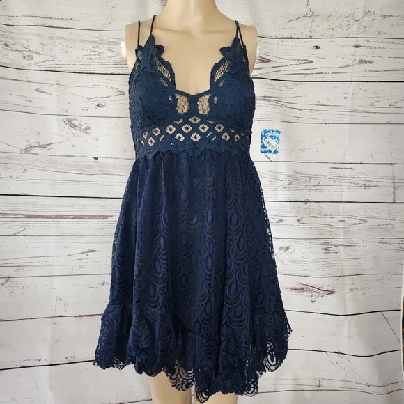 Free People Sleeveless Adella Burnout Slip Dress Blue Small NWT