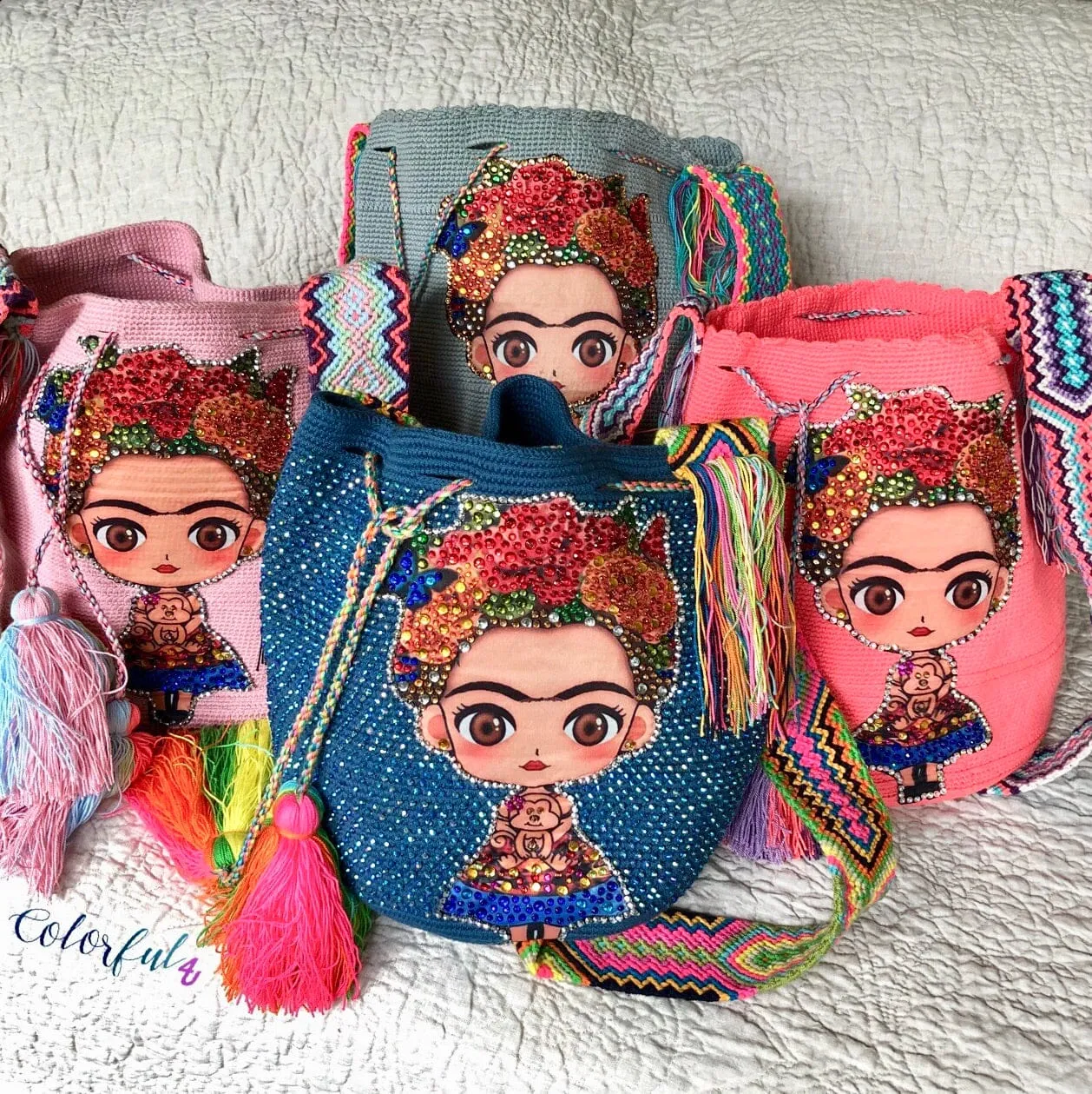 Frida Tribute - Rhinestone Embellished Crochet Bags