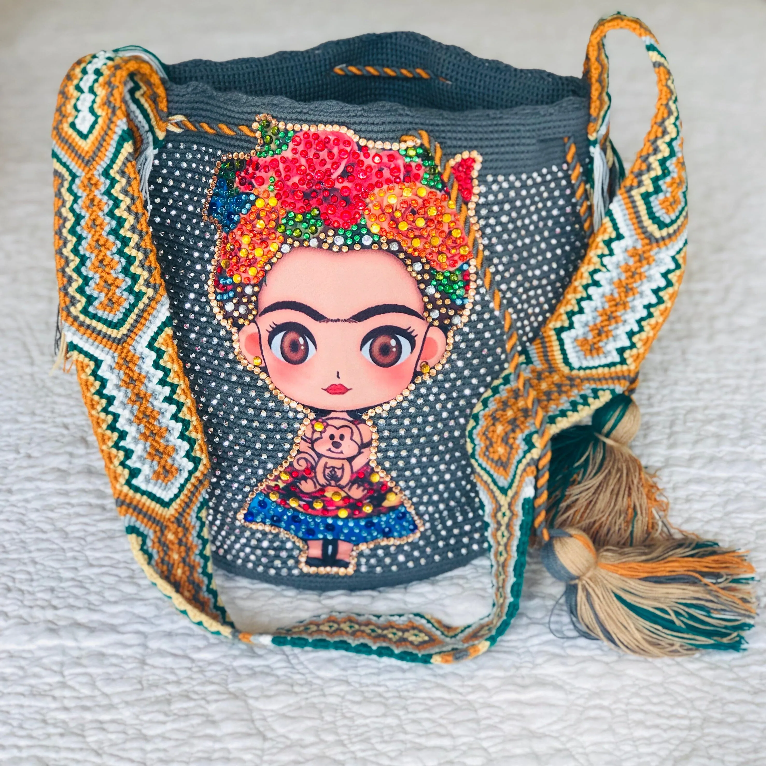 Frida Tribute - Rhinestone Embellished Crochet Bags