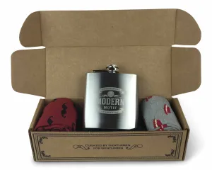 Geometric Set colorful Fun Power Socks 2 with 6oz Flask - Gift Box