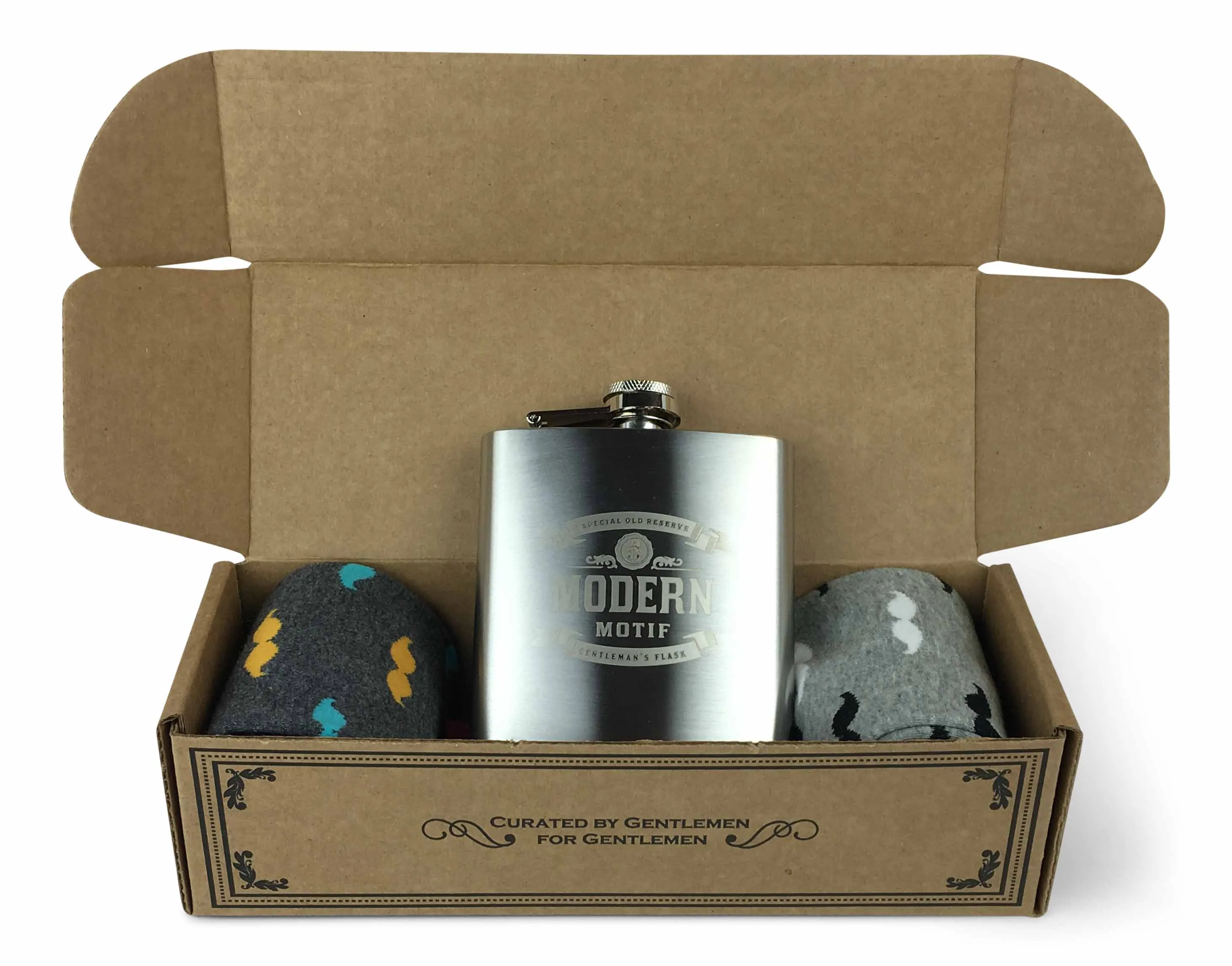 Geometric Set colorful Fun Power Socks 2 with 6oz Flask - Gift Box