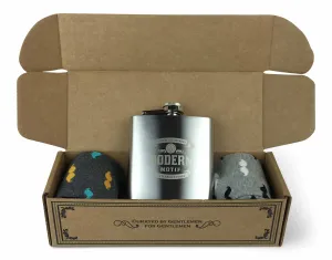 Geometric Set colorful Fun Power Socks 2 with 6oz Flask - Gift Box