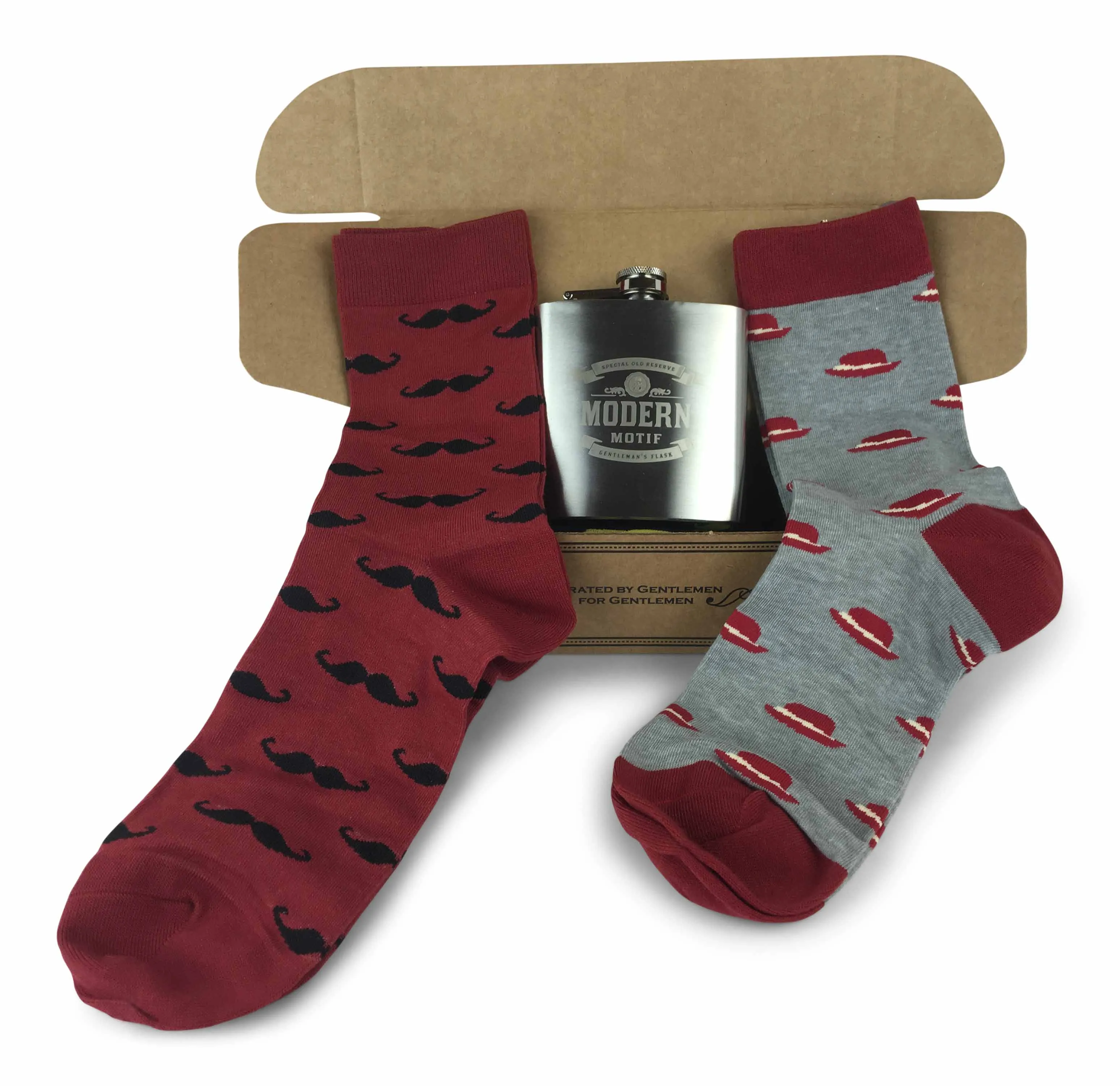 Geometric Set colorful Fun Power Socks 2 with 6oz Flask - Gift Box