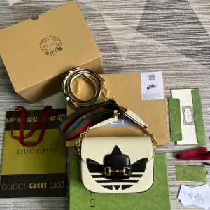 gg x Adidas Horsebit 1955 Mini Bag White For Women, Women&#8217;s Bags 8.1in/21cm gg 658574 U3ZDG 8727