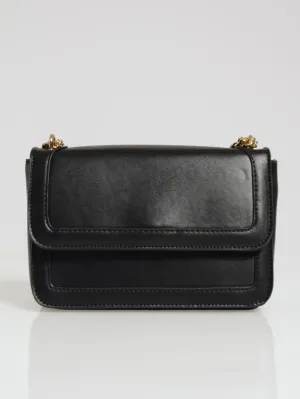 Gold Clasp Chain Detail Satchel - Black