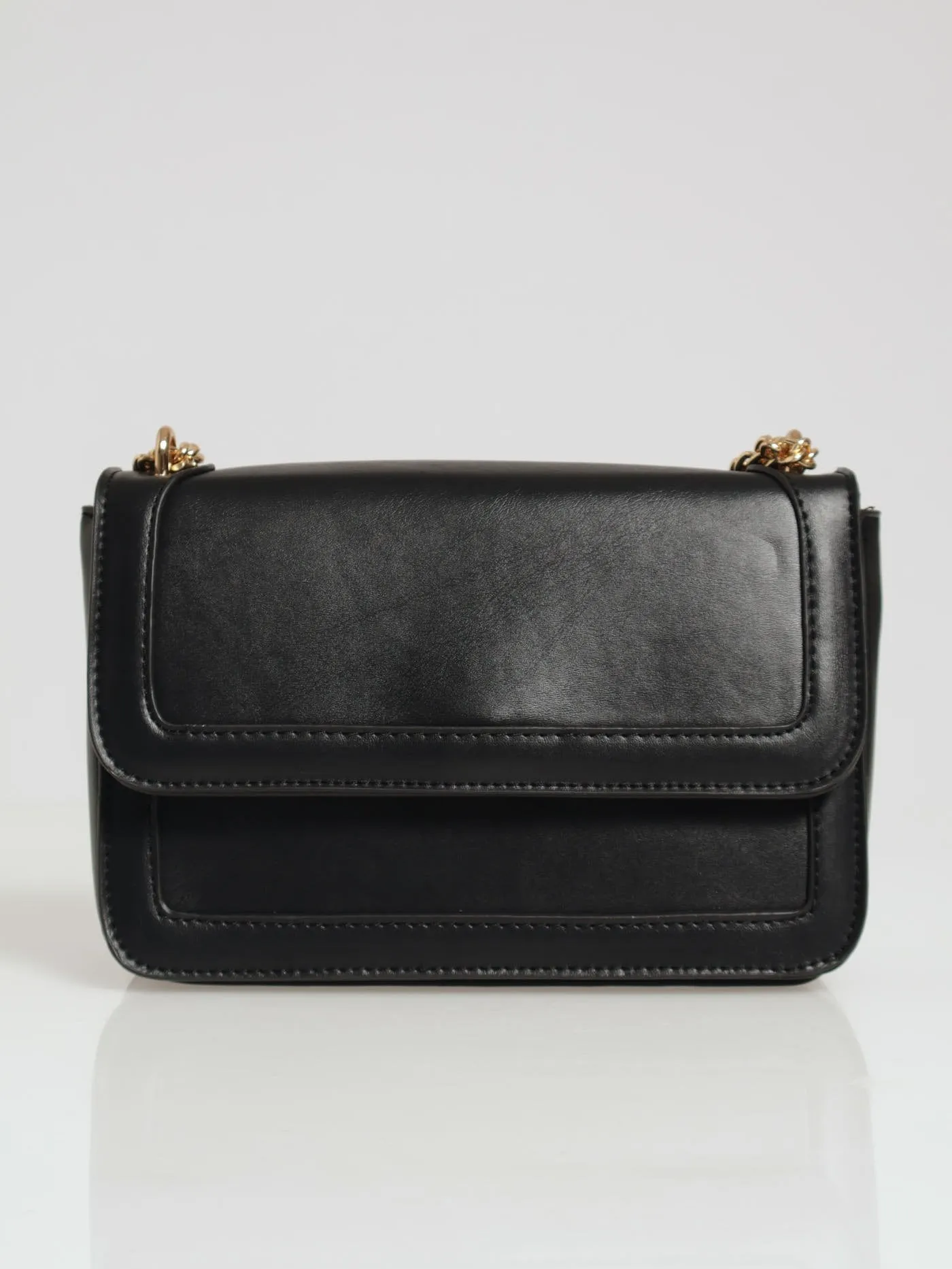 Gold Clasp Chain Detail Satchel - Black