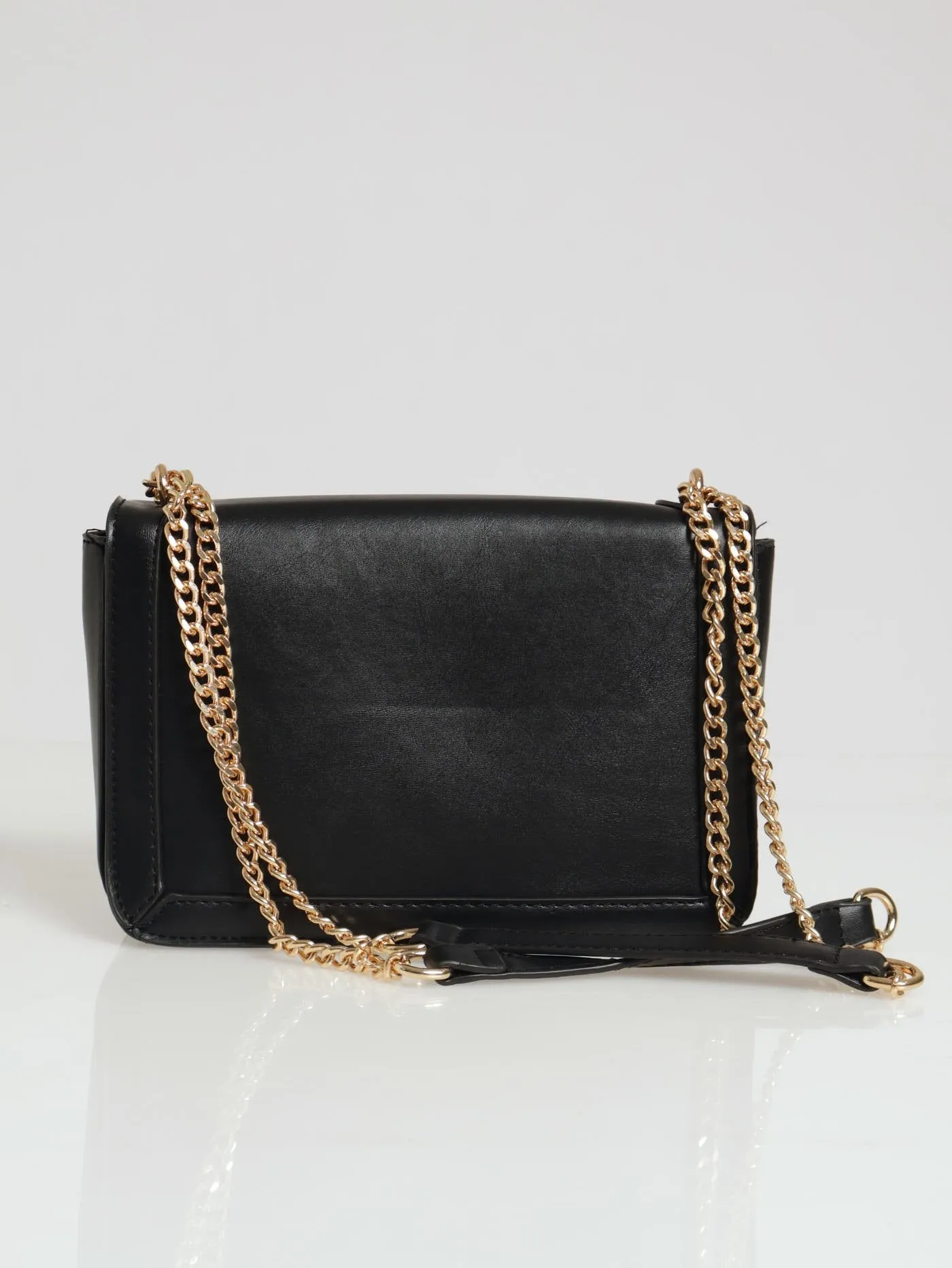 Gold Clasp Chain Detail Satchel - Black