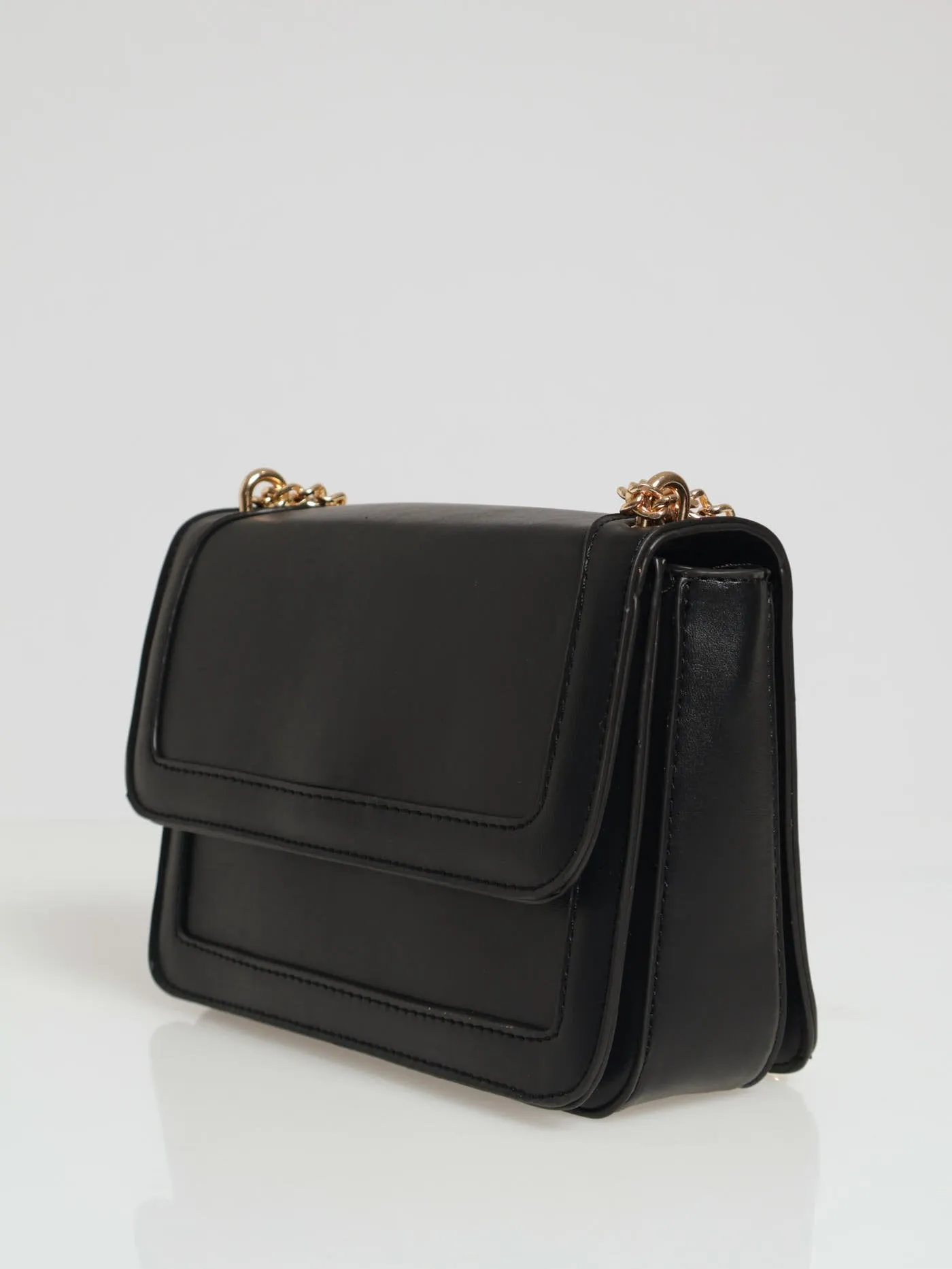 Gold Clasp Chain Detail Satchel - Black