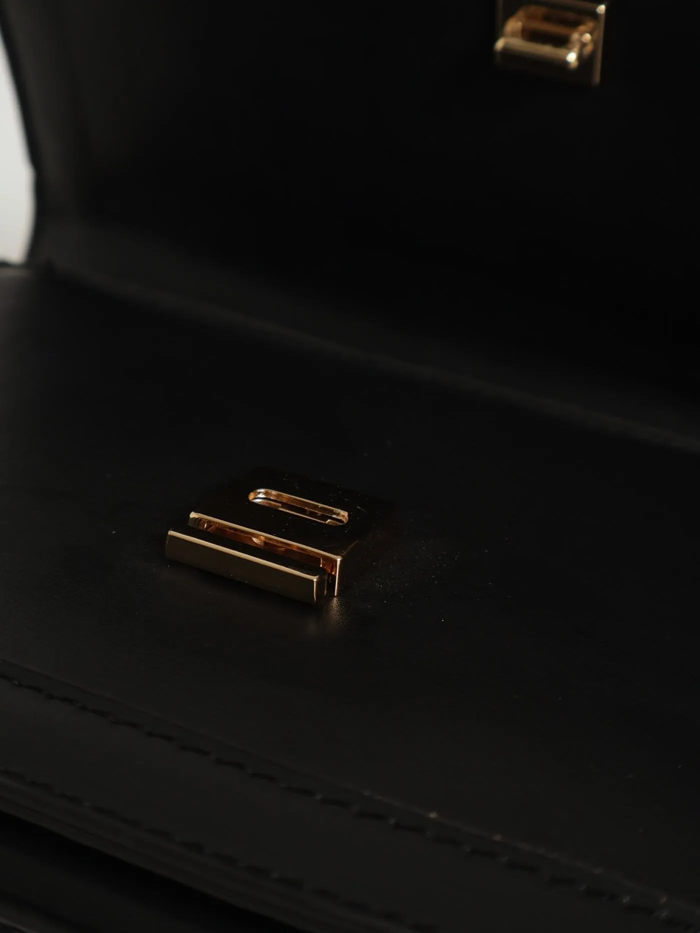 Gold Clasp Chain Detail Satchel - Black