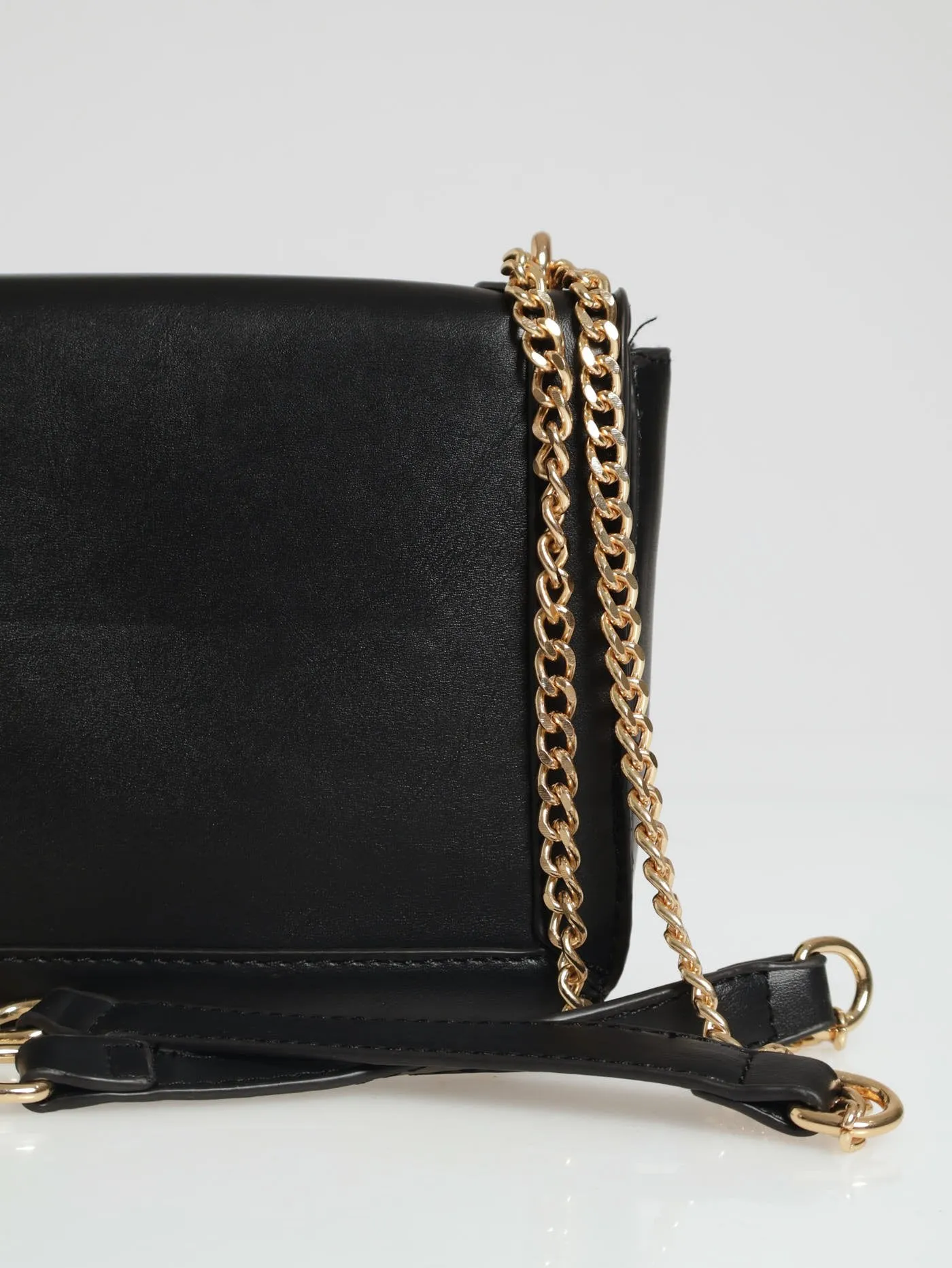 Gold Clasp Chain Detail Satchel - Black