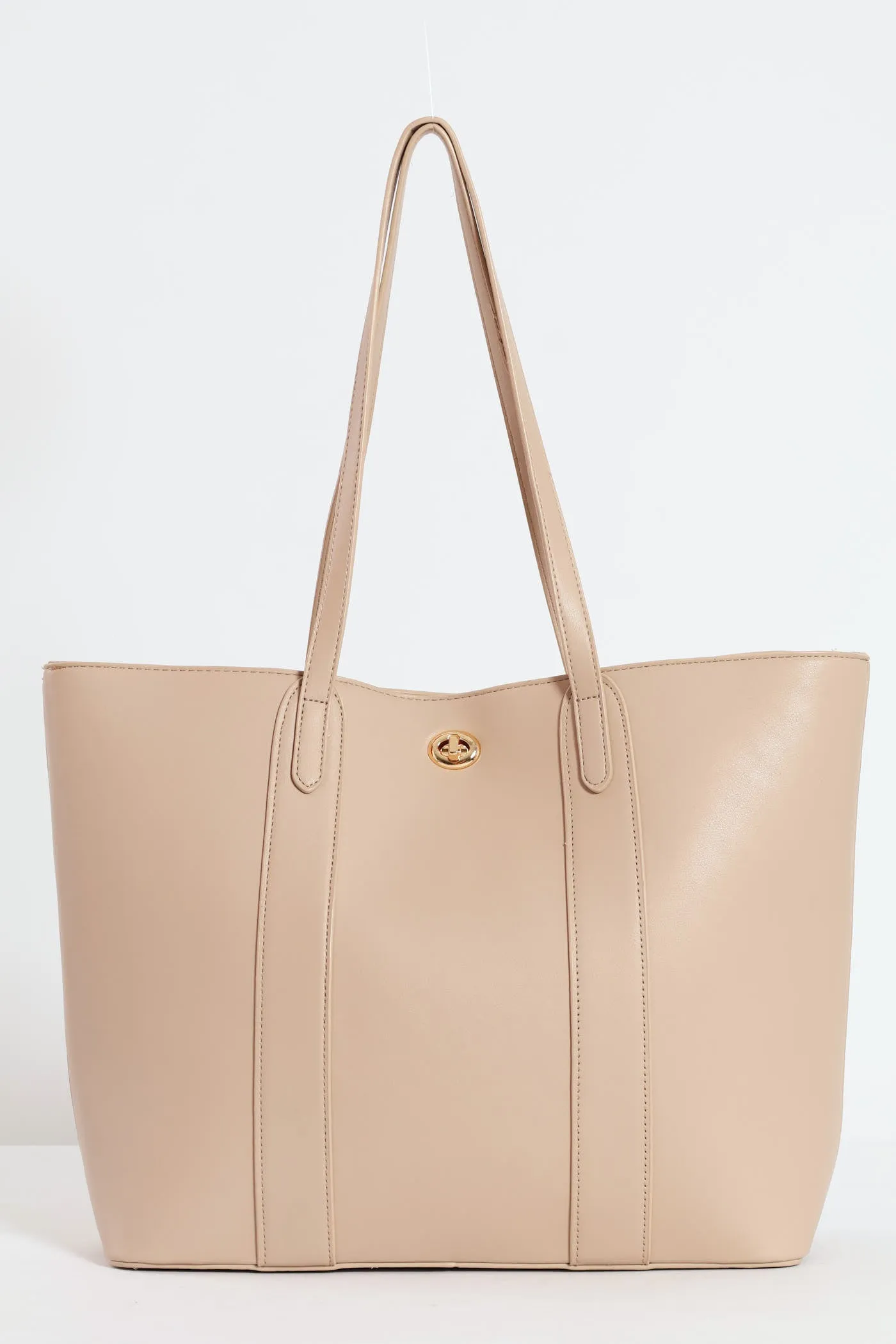 Gold Clasp Large Shopper - Taupe