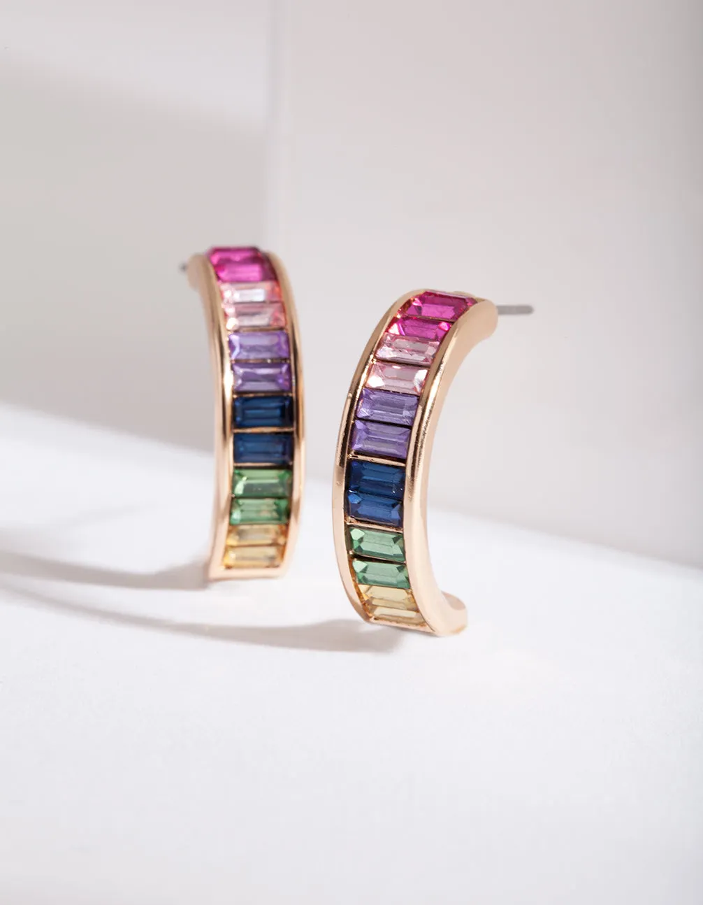 Gold Rainbow Gem Hoop Earrings