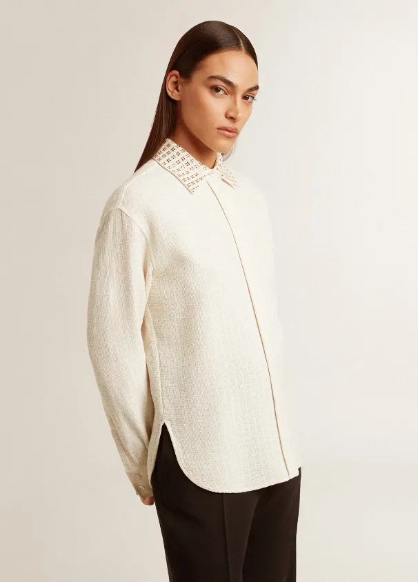 Golden Goose Women's shirt with crystal-embellished collar- Papyrus