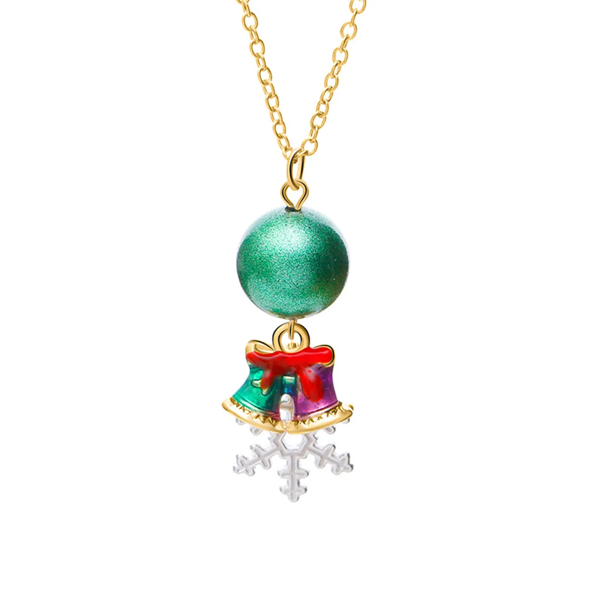 Green & 18K Gold-Plated Snowflake Bells Pendant Necklace