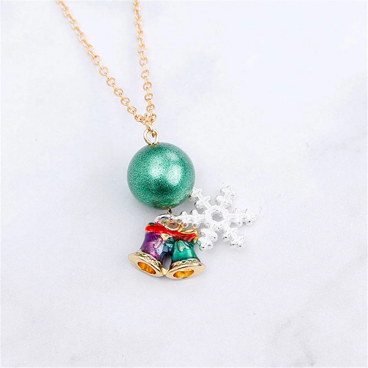 Green & 18K Gold-Plated Snowflake Bells Pendant Necklace
