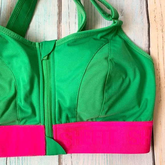 Green and pink she fit extra support sports bra adjustable