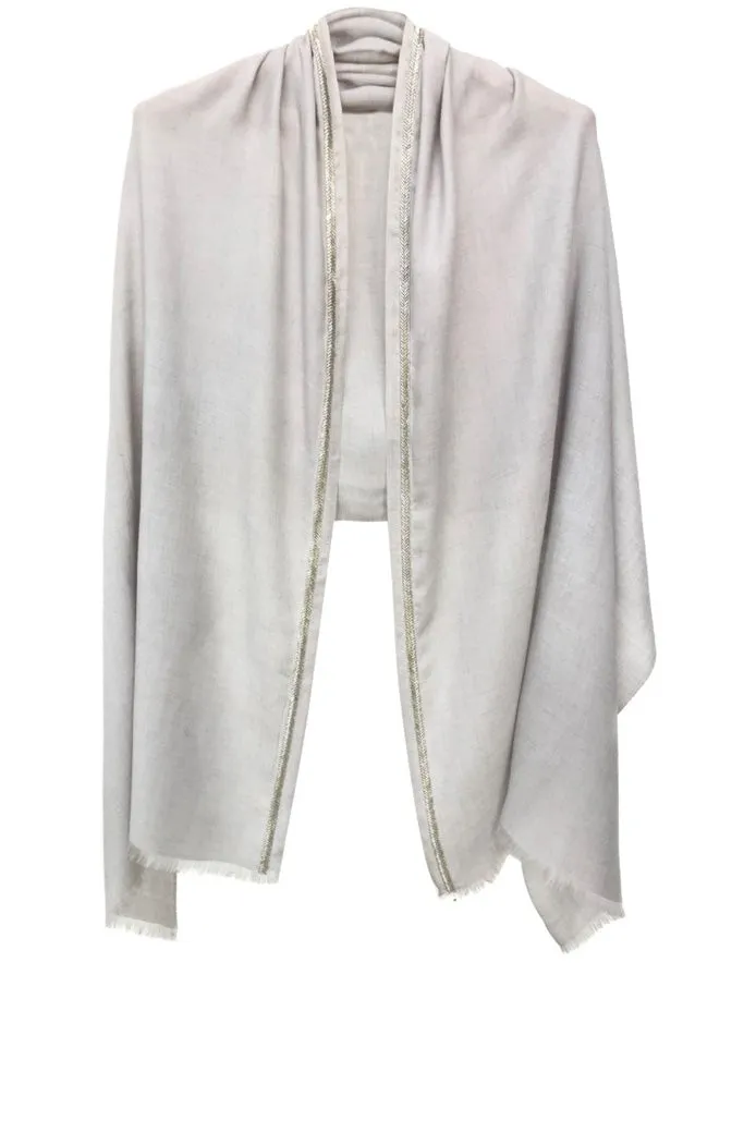 Grey Embroidered Silk Cashmere Scarf