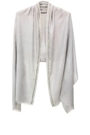 Grey Embroidered Silk Cashmere Scarf