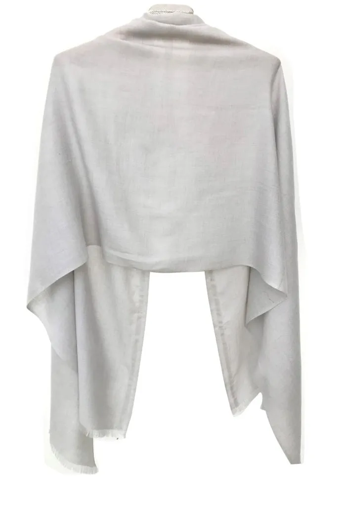 Grey Embroidered Silk Cashmere Scarf