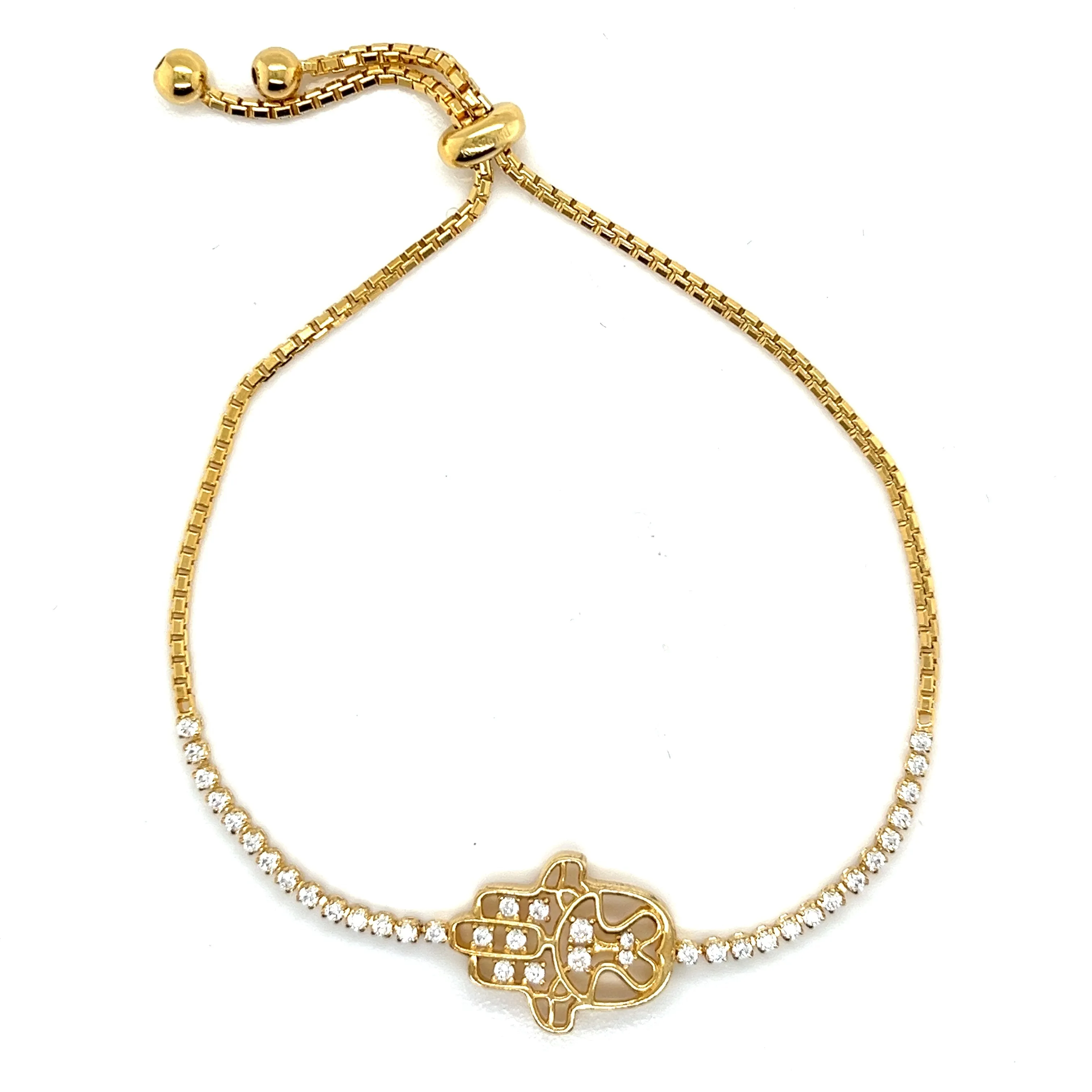Guardian Hamsa Hand Charm Sterling Adjustable Bracelet - C03139