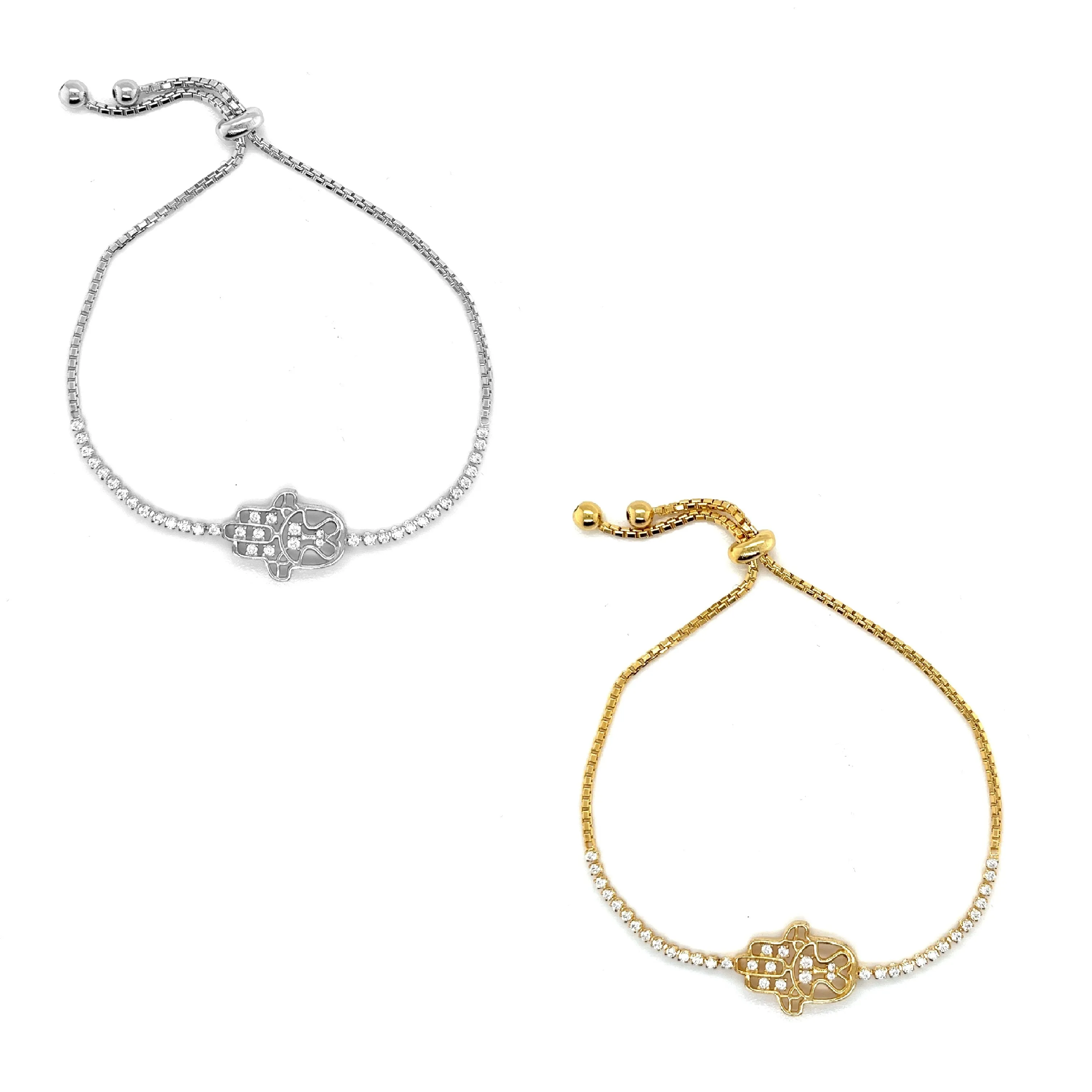 Guardian Hamsa Hand Charm Sterling Adjustable Bracelet - C03139