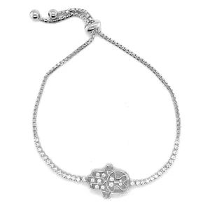 Guardian Hamsa Hand Charm Sterling Adjustable Bracelet - C03139