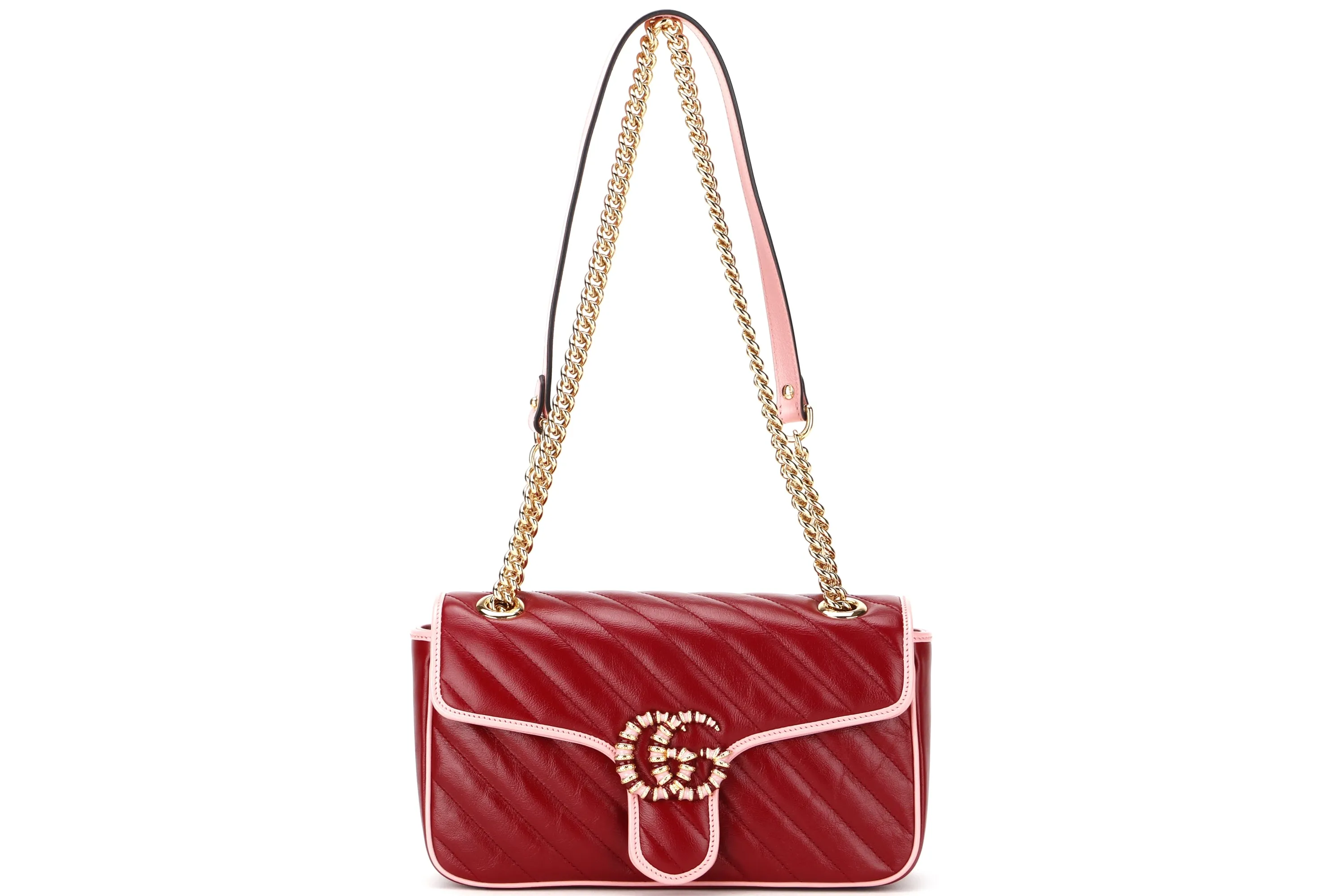 GUCCI 443497 525040 MAROON MARMONT PINK TRIM GOLD HARDWARE, WITH DUST COVER