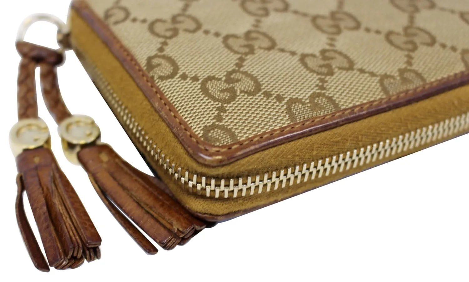 GUCCI GG Canvas Zip Around with Tassels Wallet 261393
