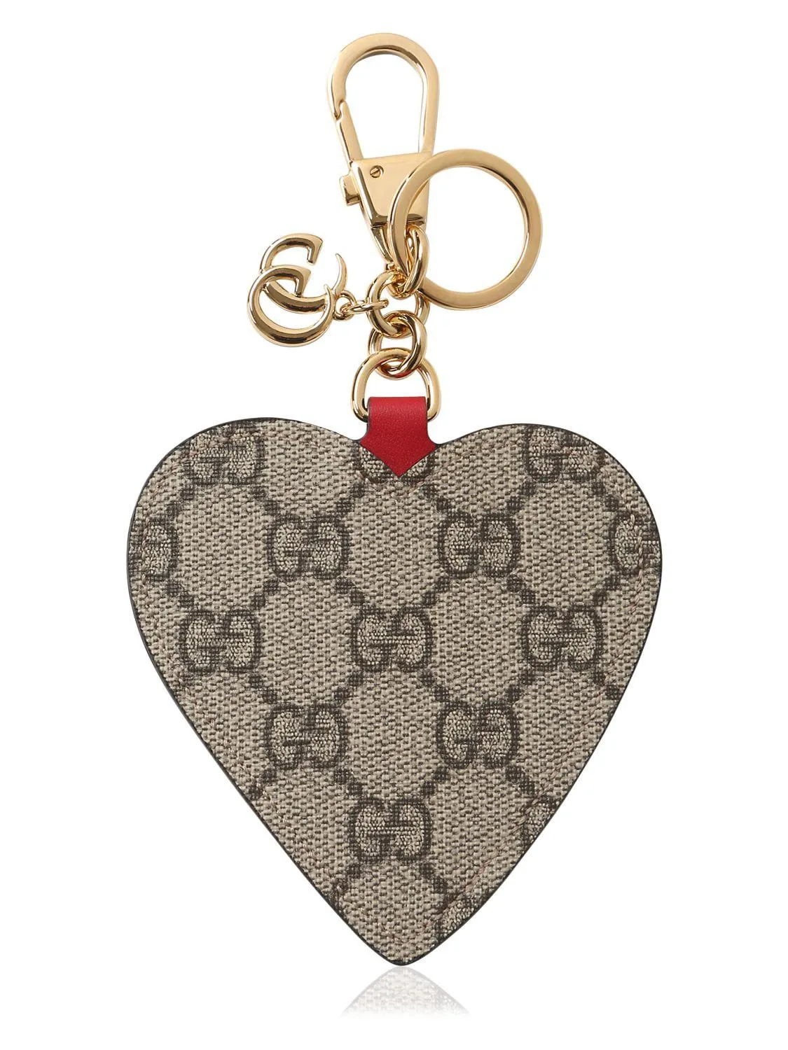 Gucci GG Supreme Embroidered Heart Keychain in Beige