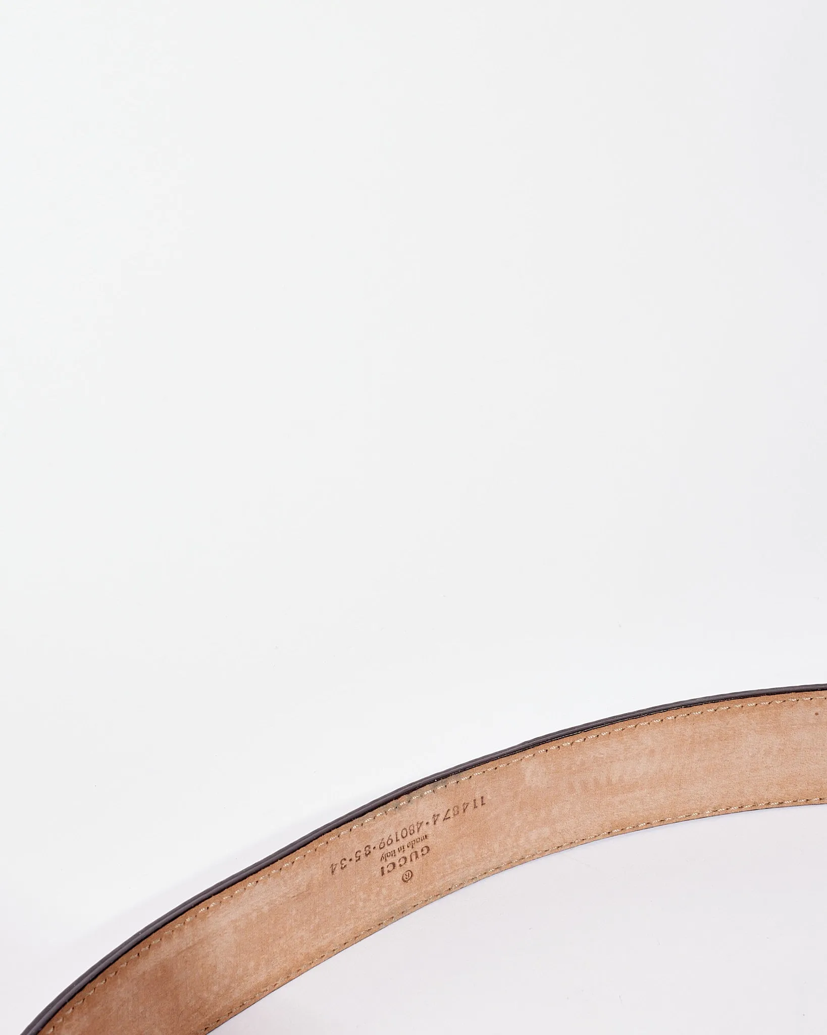 Gucci Tan Leather Trim Monogram GG Canvas Interlocking G Belt 85/34