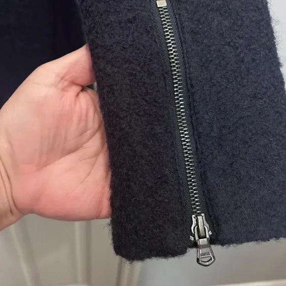 💙”Guess” Women’s Dark Navy Blue Wool Blend Zip Front Coat w/ Pockets Size S💙