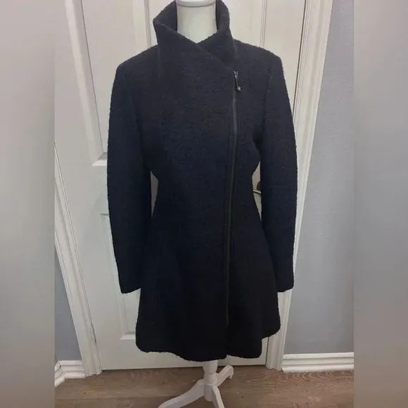 💙”Guess” Women’s Dark Navy Blue Wool Blend Zip Front Coat w/ Pockets Size S💙