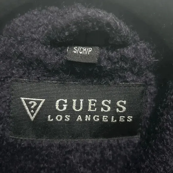 💙”Guess” Women’s Dark Navy Blue Wool Blend Zip Front Coat w/ Pockets Size S💙