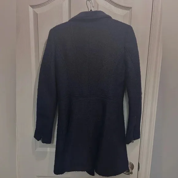 💙”Guess” Women’s Dark Navy Blue Wool Blend Zip Front Coat w/ Pockets Size S💙
