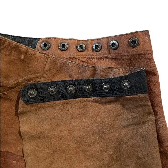 Handmade brown leather patchwork mini skirt one size