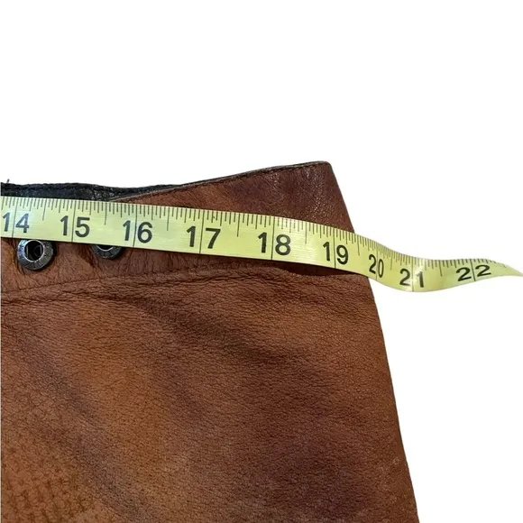 Handmade brown leather patchwork mini skirt one size