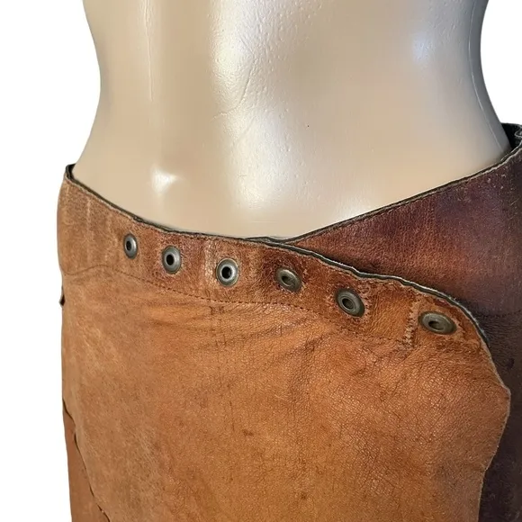Handmade brown leather patchwork mini skirt one size